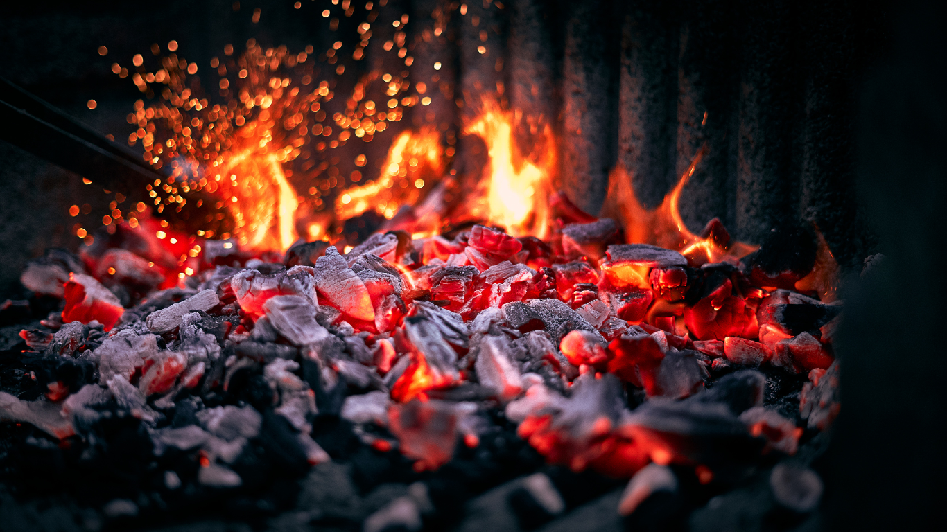 Glowing coals and live fire